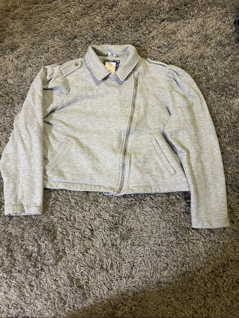 LC Lauren Conrad Cropped Light Gray Zip-Front Bomber Jacket